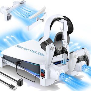 PS5 Horizontal Stand with 3-Level Cooling Fans for Playstation 5 Console, PS5 Ac